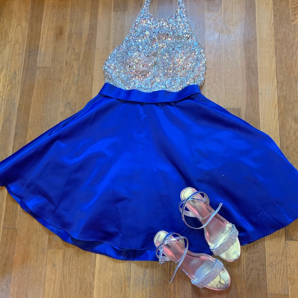 Royal blue and silver homecoming dress